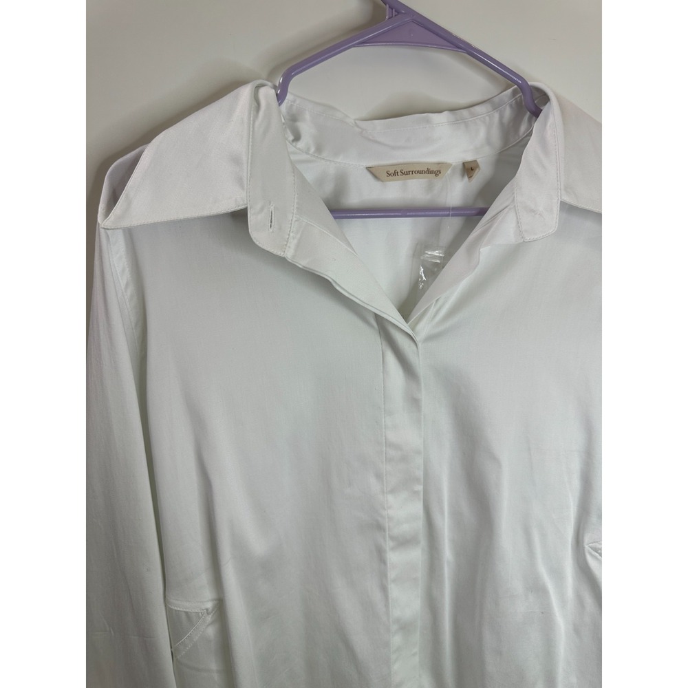 NWOT Soft Surroundings White Stretch Hidden Button Placket Shirt Large Tunic Top - Picture 4 of 14